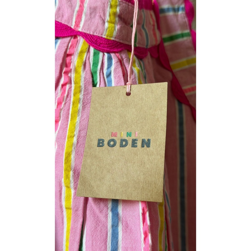 Mini Boden Girls Pink Striped Scallop Trim Cotton Dress G5444 Size 4-5Y - Picture 9 of 9
